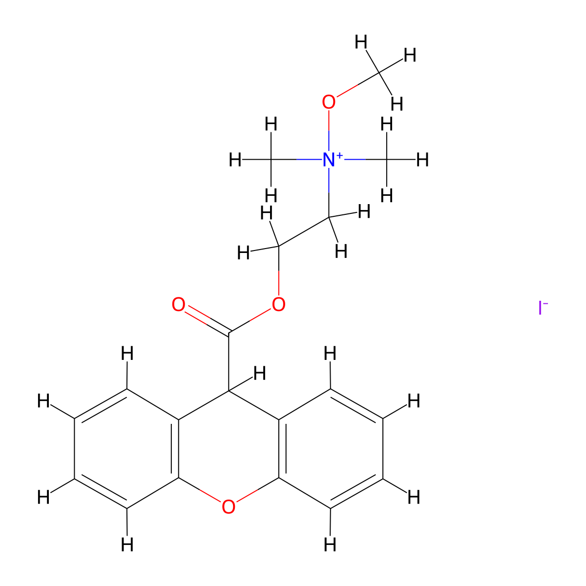 Ammonium, dimethyl(2-hydroxyethyl)methoxy-, iodide, 9-xanthenecarboxylate molecular structure, CAS 102571-27-7