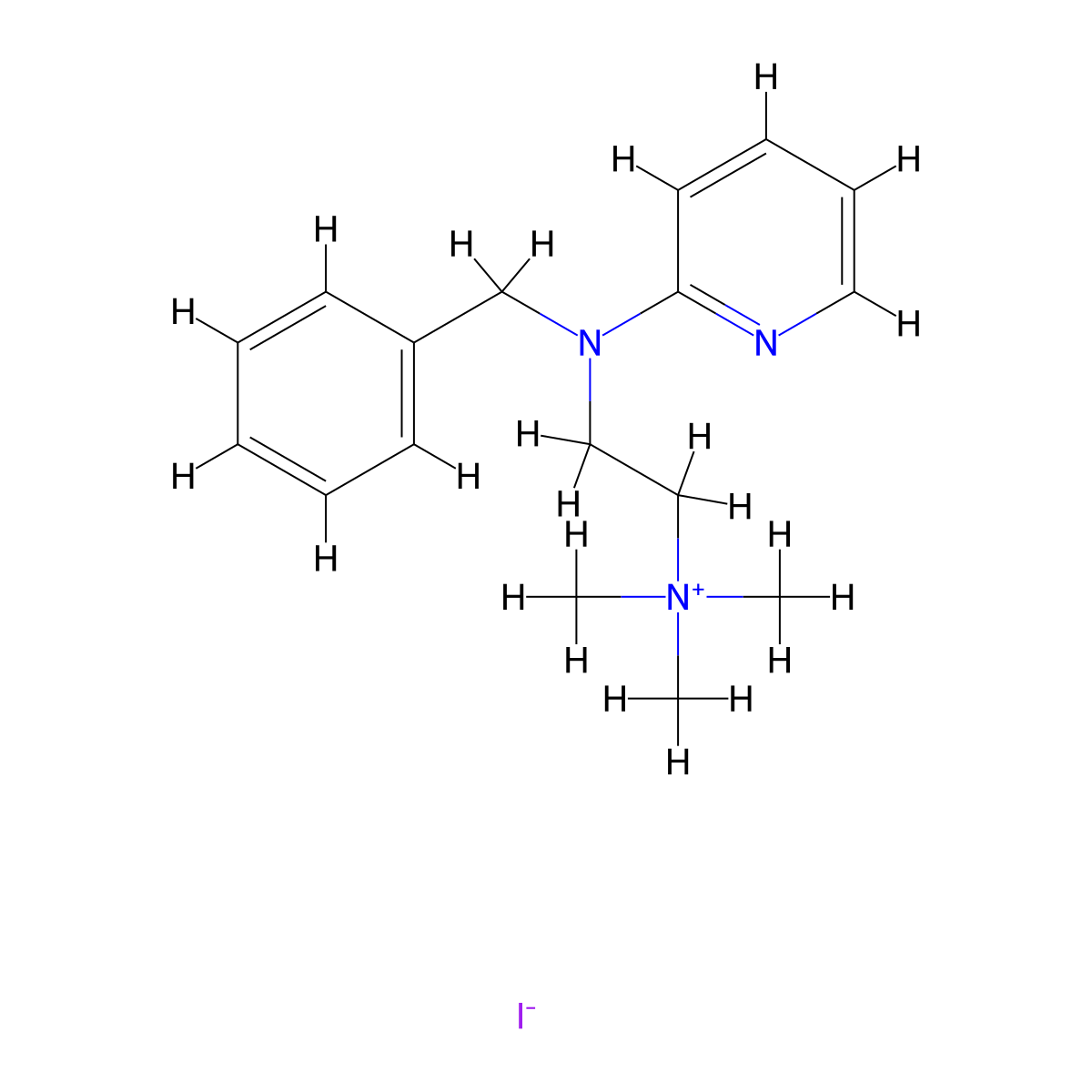 Ammonium, (N-benzyl-N-(2-pyridyl)aminoethyl)trimethyl-, iodide molecular structure, CAS 102571-41-5