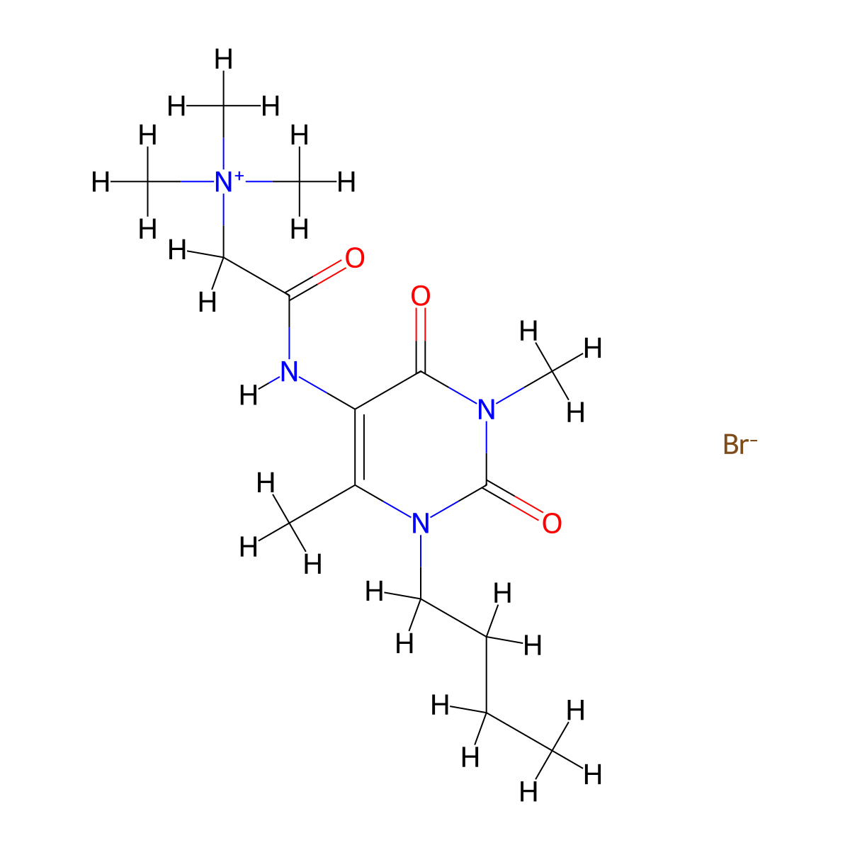 N-(1-Butyl-3,6-dimethyl-2,4-dioxo-1,2,3,4-tetrahydropyrimidin-5-yl)-2-(trimethylazaniumyl)ethanimidate--hydrogen bromide (1/1) molecular structure, CAS 102571-44-8