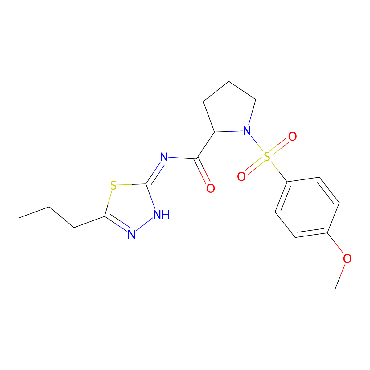 1-[(4-methoxyphenyl)sulfonyl]-N-(5-propyl-1,3,4-thiadiazol-2-yl)prolinamide molecular structure, CAS 1025714-85-5