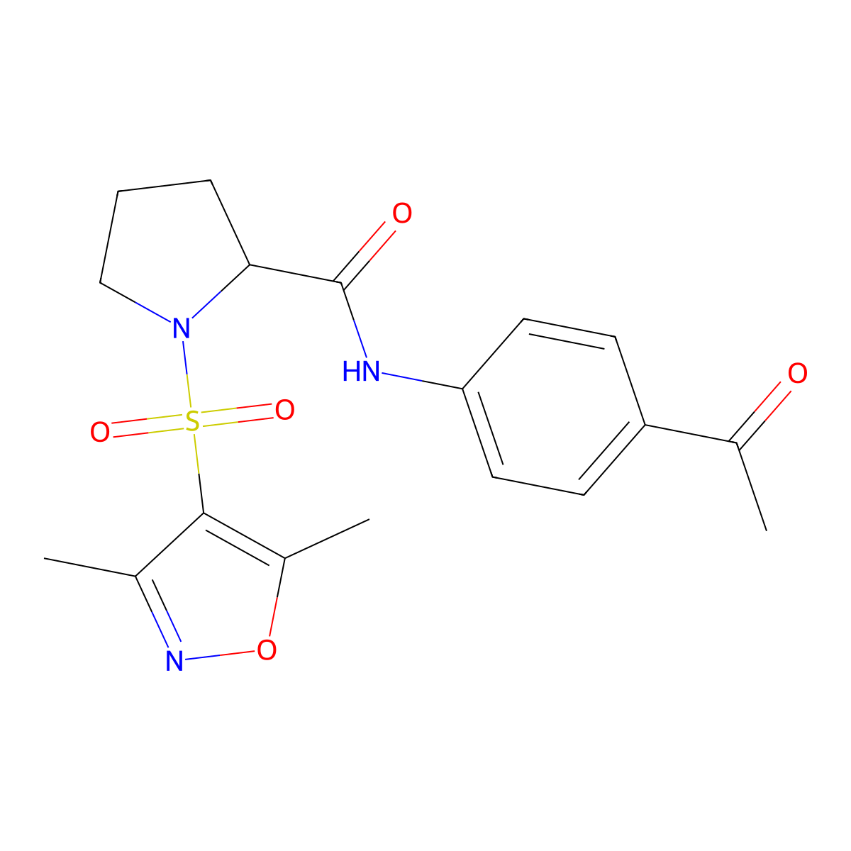 N-(4-acetylphenyl)-1-[(3,5-dimethyl-1,2-oxazol-4-yl)sulfonyl]prolinamide molecular structure, CAS 1025714-89-9