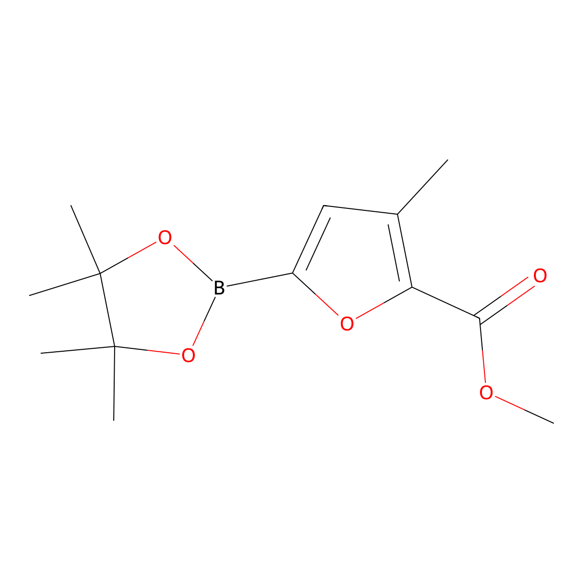 Methyl 3-methyl-5-(4,4,5,5-tetramethyl-1,3,2-dioxaborolan-2-YL)furan-2-carboxylate molecular structure, CAS 1025719-02-1