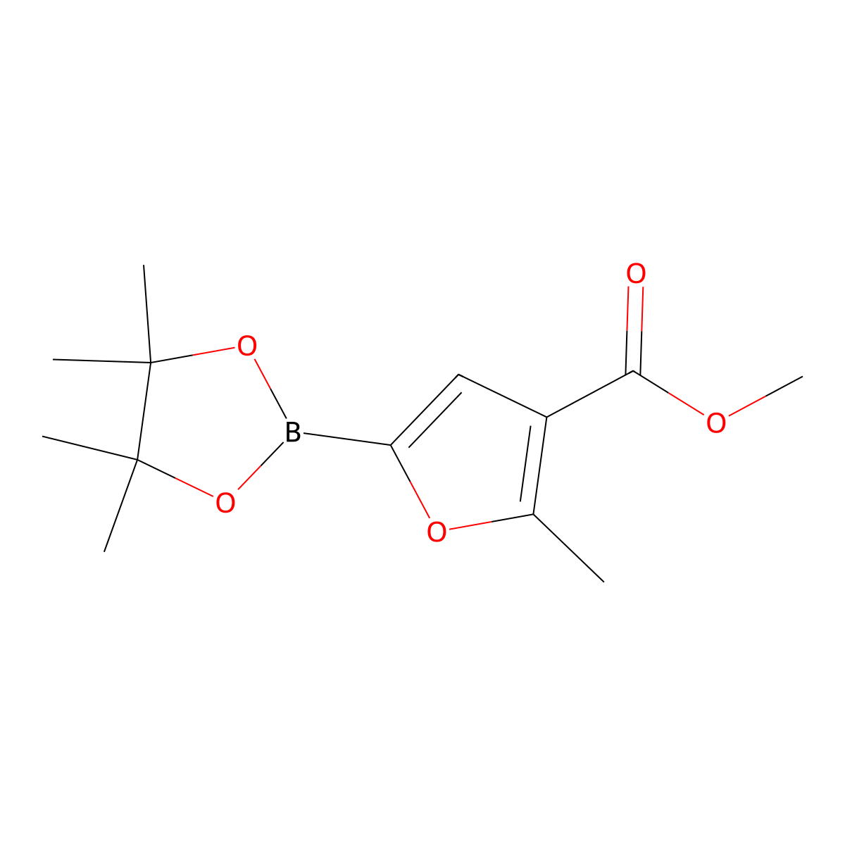 Methyl 2-methyl-5-(4,4,5,5-tetramethyl-1,3,2-dioxaborolan-2-YL)furan-3-carboxylate molecular structure, CAS 1025719-05-4