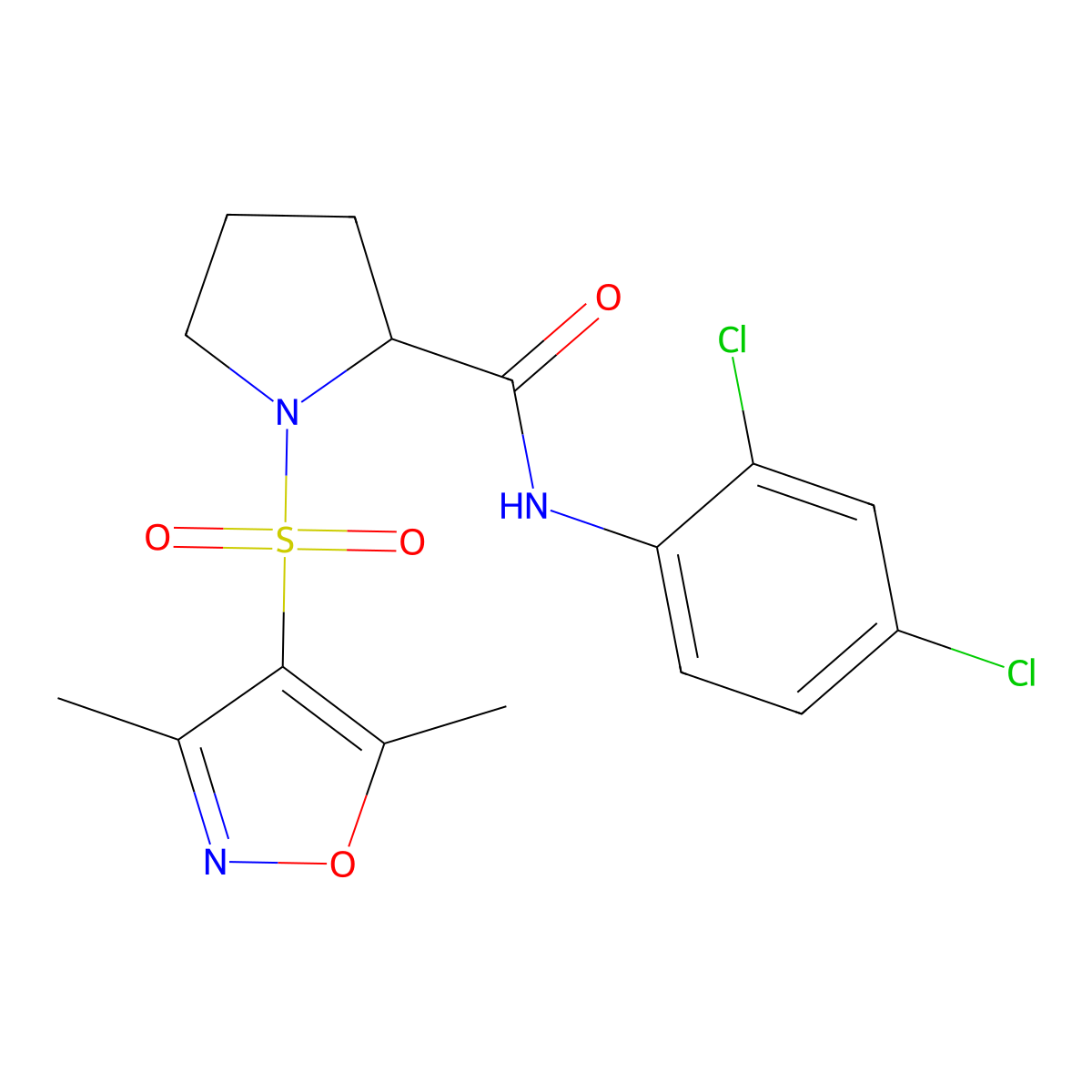 N-(2,4-dichlorophenyl)-1-[(3,5-dimethyl-1,2-oxazol-4-yl)sulfonyl]prolinamide molecular structure, CAS 1025720-49-3