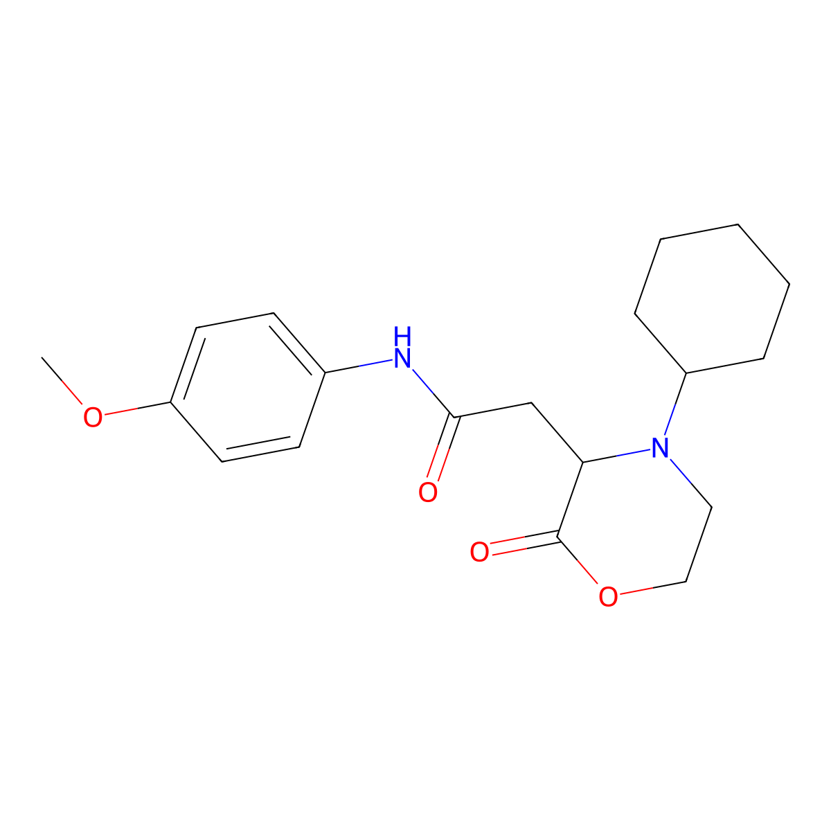 2-(4-cyclohexyl-2-oxomorpholin-3-yl)-N-(4-methoxyphenyl)acetamide molecular structure, CAS 1025720-57-3