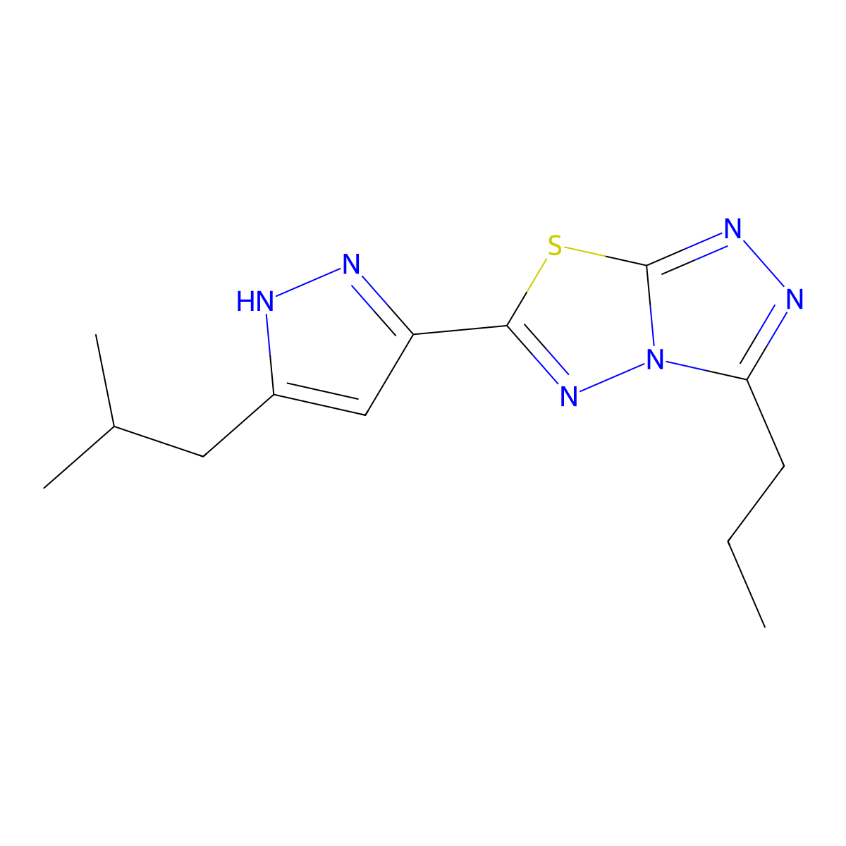 6-(3-isobutyl-1H-pyrazol-5-yl)-3-propyl[1,2,4]triazolo[3,4-b][1,3,4]thiadiazole molecular structure, CAS 1025720-61-9