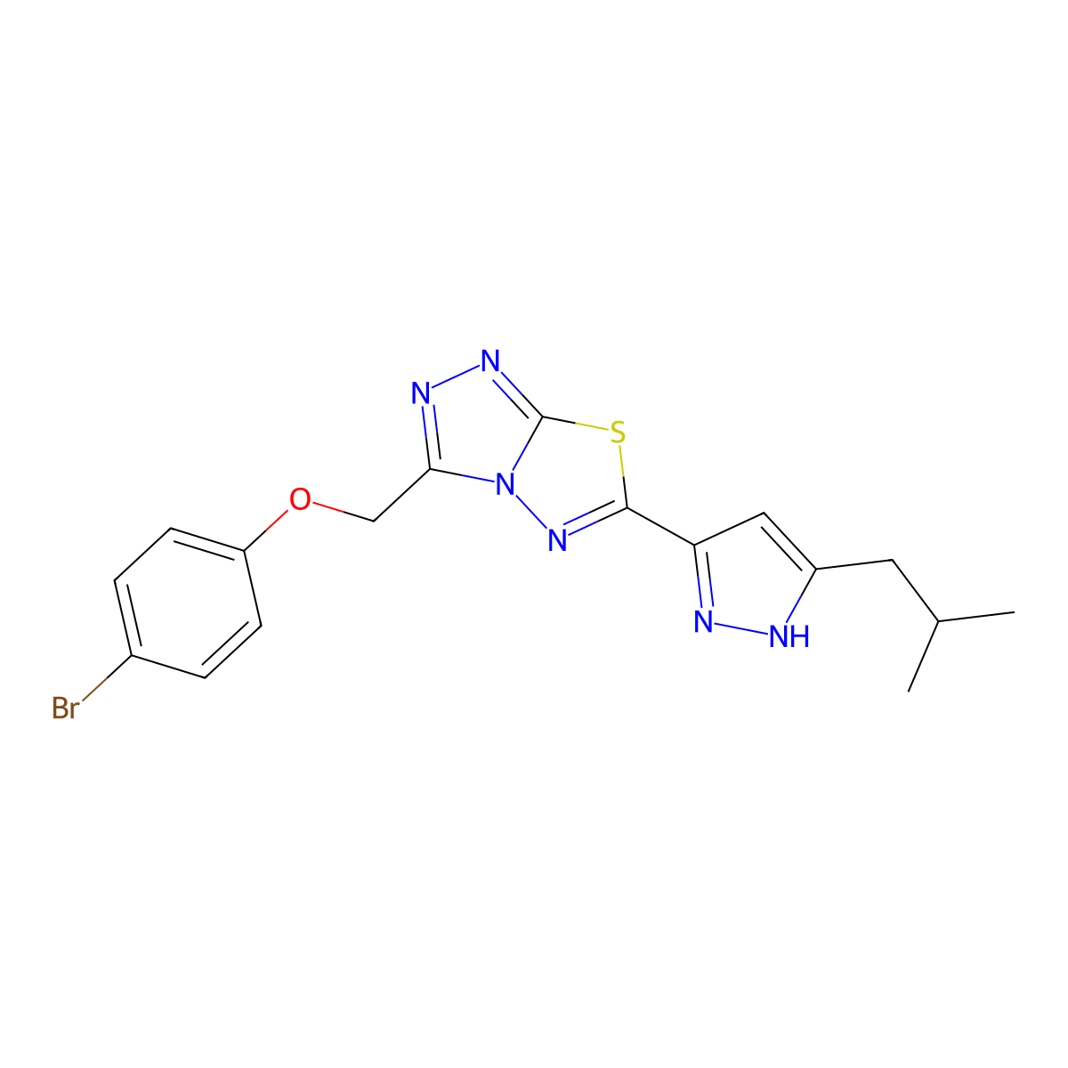 3-[(4-bromophenoxy)methyl]-6-(3-isobutyl-1H-pyrazol-5-yl)[1,2,4]triazolo[3,4-b][1,3,4]thiadiazole molecular structure, CAS 1025720-68-6