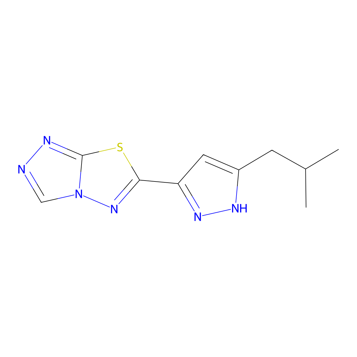 6-(3-isobutyl-1H-pyrazol-5-yl)[1,2,4]triazolo[3,4-b][1,3,4]thiadiazole molecular structure, CAS 1025721-04-3