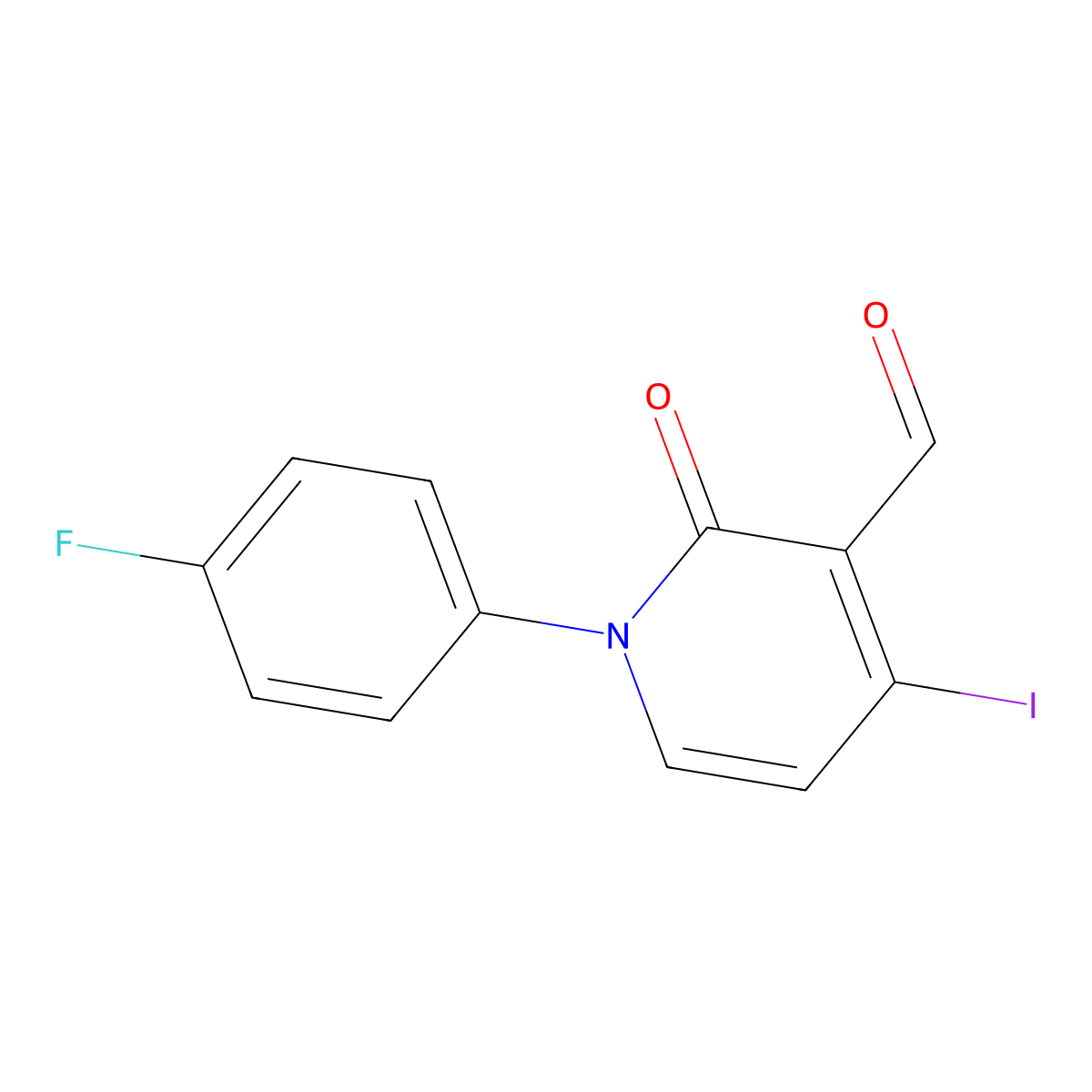 1-(4-Fluorophenyl)-4-iodo-2-oxo-1,2-dihydropyridine-3-carbaldehyde molecular structure, CAS 1025721-07-6