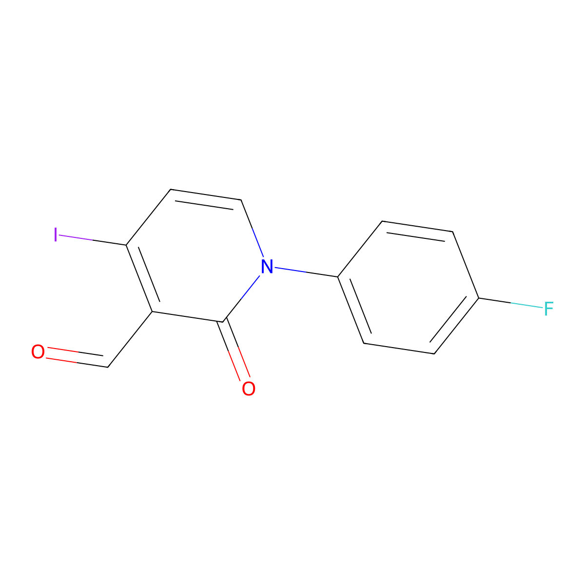 1-(4-Fluorophenyl)-4-iodo-2-oxo-1,2-dihydropyridine-3-carbaldehyde molecular structure, CAS 1025721-07-6