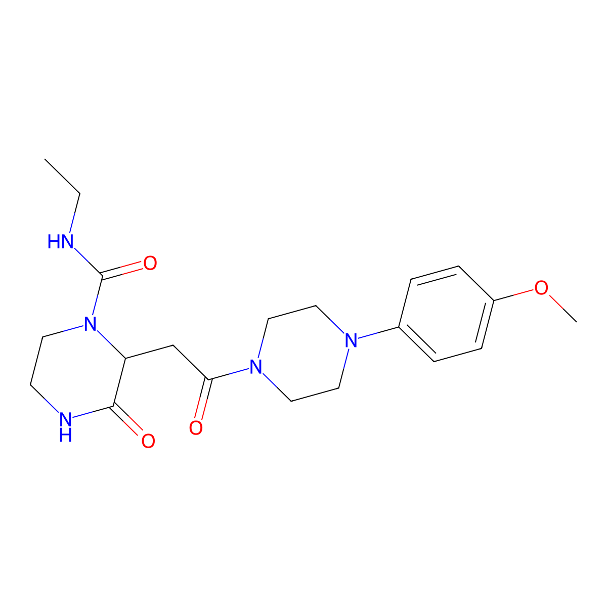 N-ethyl-2-{2-[4-(4-methoxyphenyl)piperazin-1-yl]-2-oxoethyl}-3-oxopiperazine-1-carboxamide molecular structure, CAS 1025721-25-8