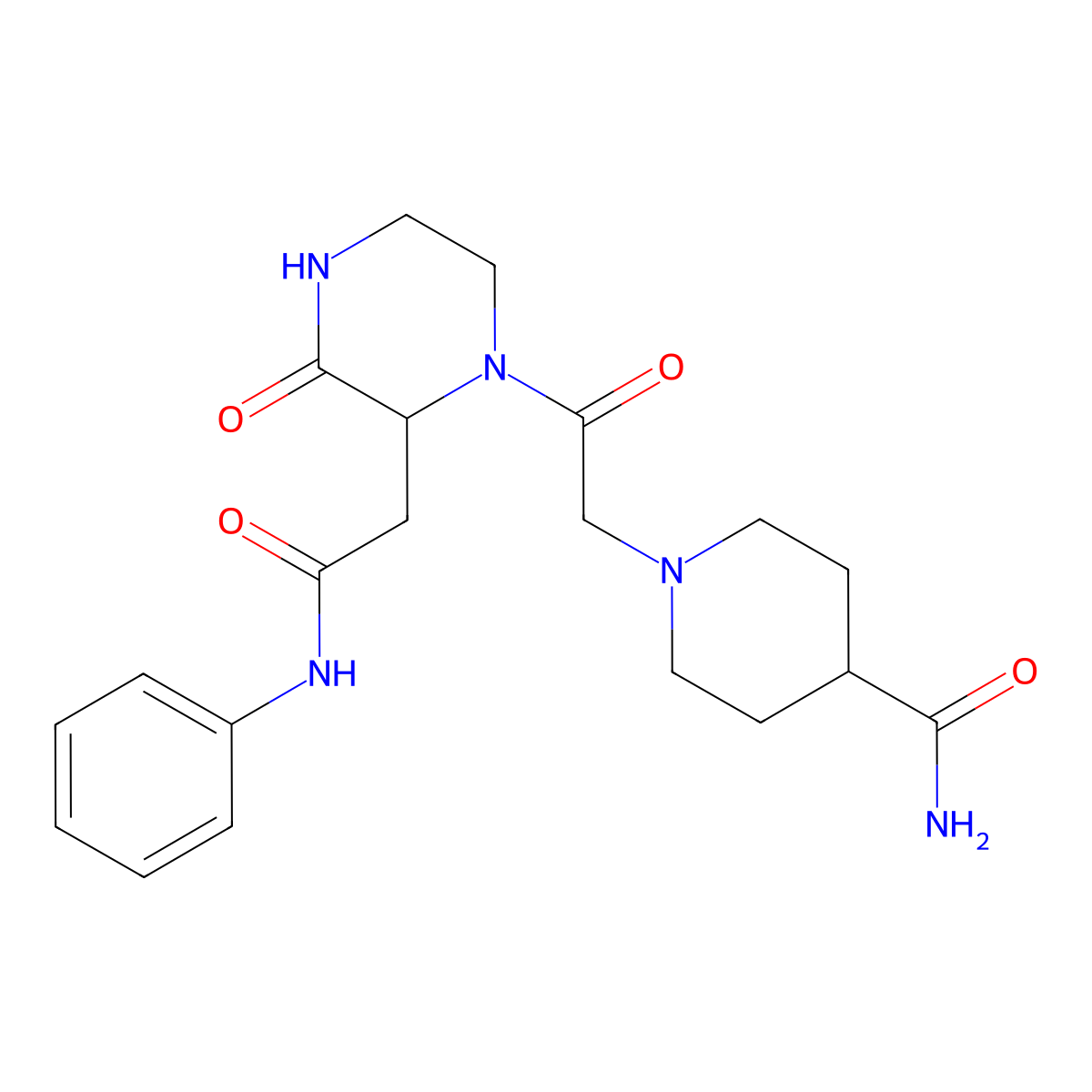 1-(2-Oxo-2-(3-oxo-2-(2-oxo-2-(phenylamino)ethyl)piperazin-1-yl)ethyl)piperidine-4-carboxamide molecular structure, CAS 1025721-30-5