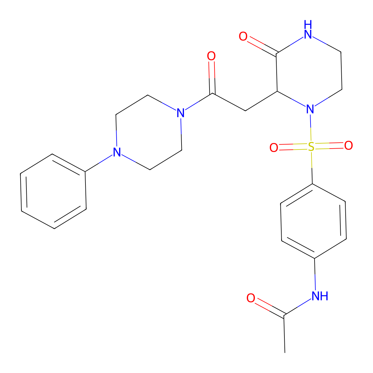 N-[4-({3-oxo-2-[2-oxo-2-(4-phenylpiperazinyl)ethyl]piperazinyl}sulfonyl)phenyl]acetamide molecular structure, CAS 1025721-66-7