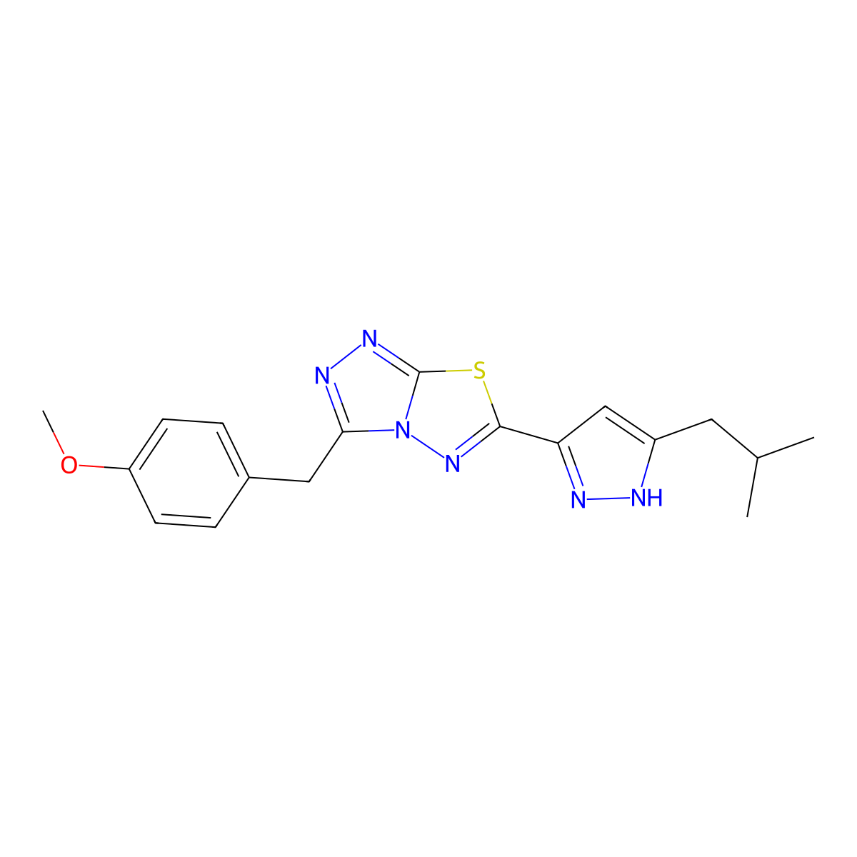 6-(3-isobutyl-1H-pyrazol-5-yl)-3-(4-methoxybenzyl)[1,2,4]triazolo[3,4-b][1,3,4]thiadiazole molecular structure, CAS 1025722-29-5