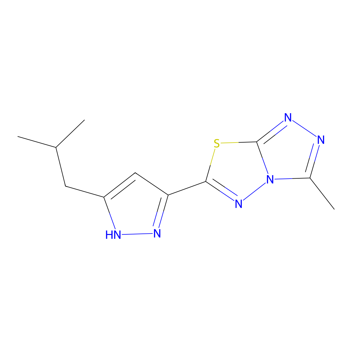 6-(3-isobutyl-1H-pyrazol-5-yl)-3-methyl[1,2,4]triazolo[3,4-b][1,3,4]thiadiazole molecular structure, CAS 1025722-31-9