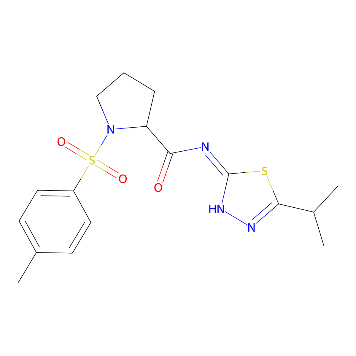 N-[5-(methylethyl)(1,3,4-thiadiazol-2-yl)]{1-[(4-methylphenyl)sulfonyl]pyrroli din-2-yl}carboxamide molecular structure, CAS 1025722-43-3