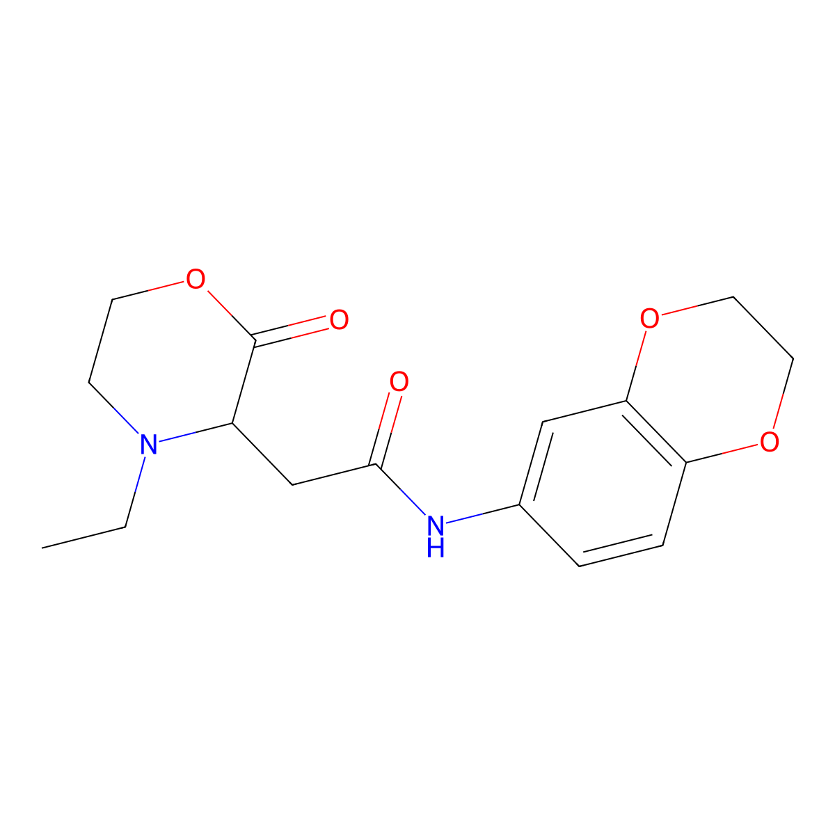 N-(2,3-dihydro-1,4-benzodioxin-6-yl)-2-(4-ethyl-2-oxomorpholin-3-yl)acetamide molecular structure, CAS 1025722-59-1