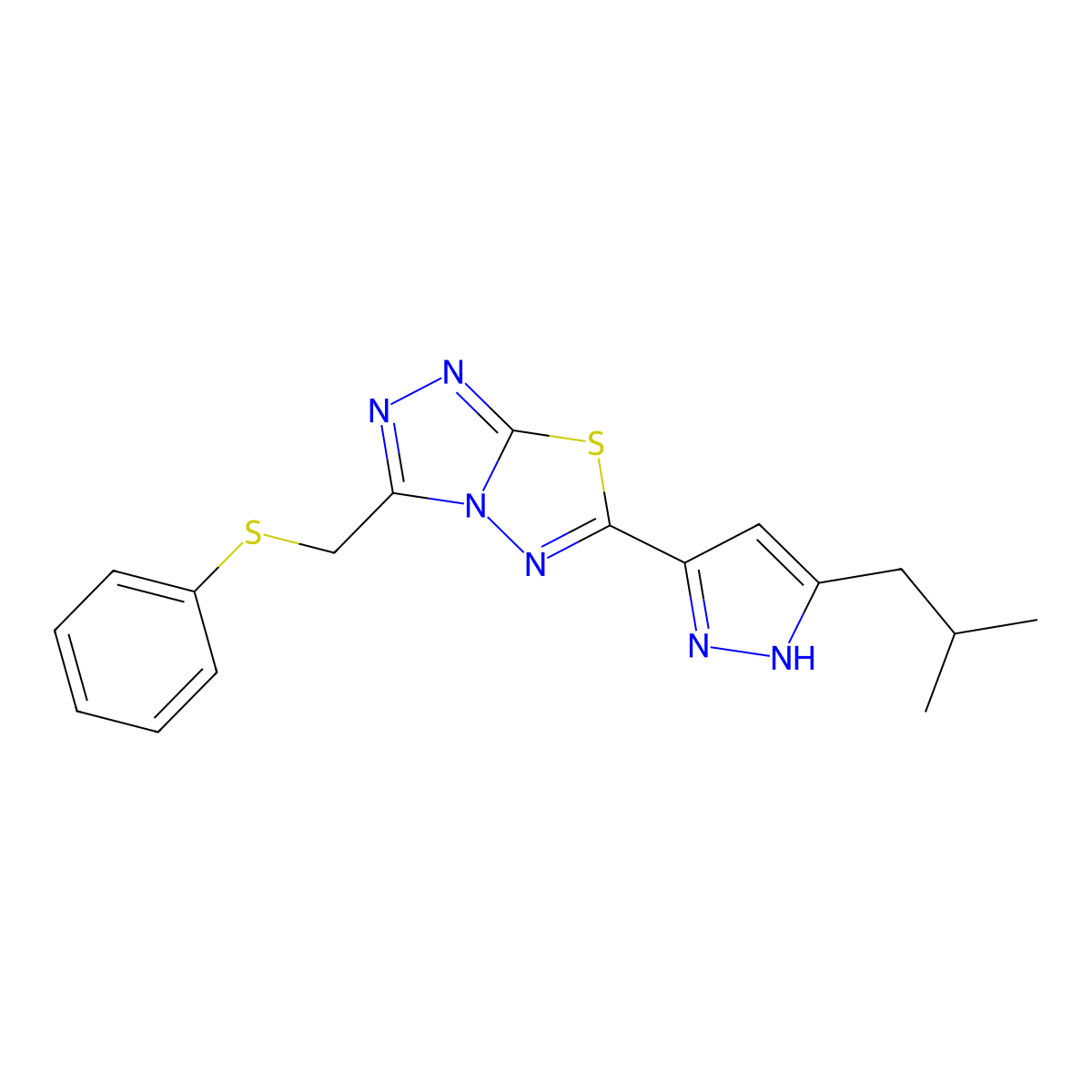 6-(3-isobutyl-1H-pyrazol-5-yl)-3-[(phenylsulfanyl)methyl][1,2,4]triazolo[3,4-b][1,3,4]thiadiazole molecular structure, CAS 1025722-64-8