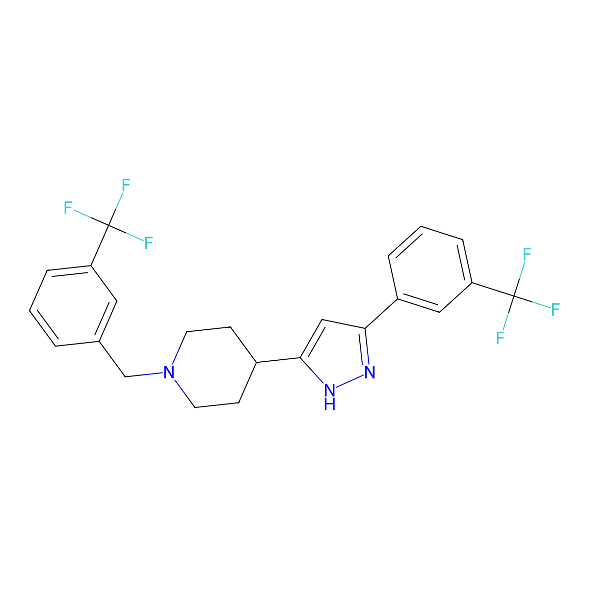 1-[[3-(trifluoromethyl)phenyl]methyl]-4-[3-[3-(trifluoromethyl)phenyl]-1H-pyrazol-5-yl]piperidine molecular structure, CAS 1025724-60-0