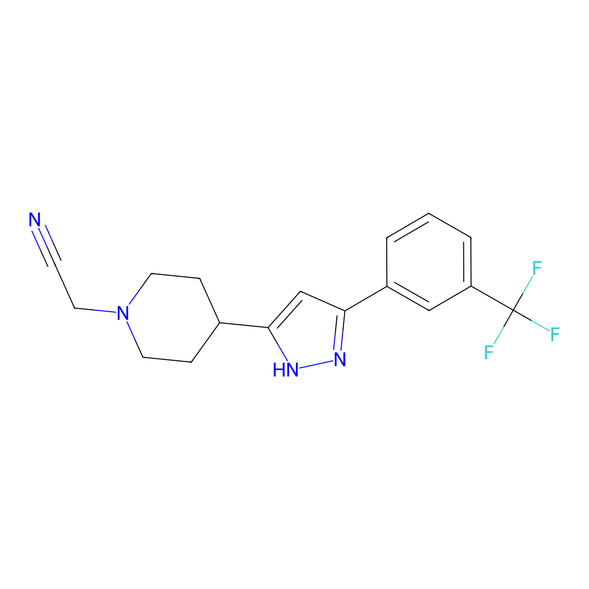 2-(4-{5-[3-(trifluoromethyl)phenyl]-1H-pyrazol-3-yl}piperidino)acetonitrile molecular structure, CAS 1025724-64-4