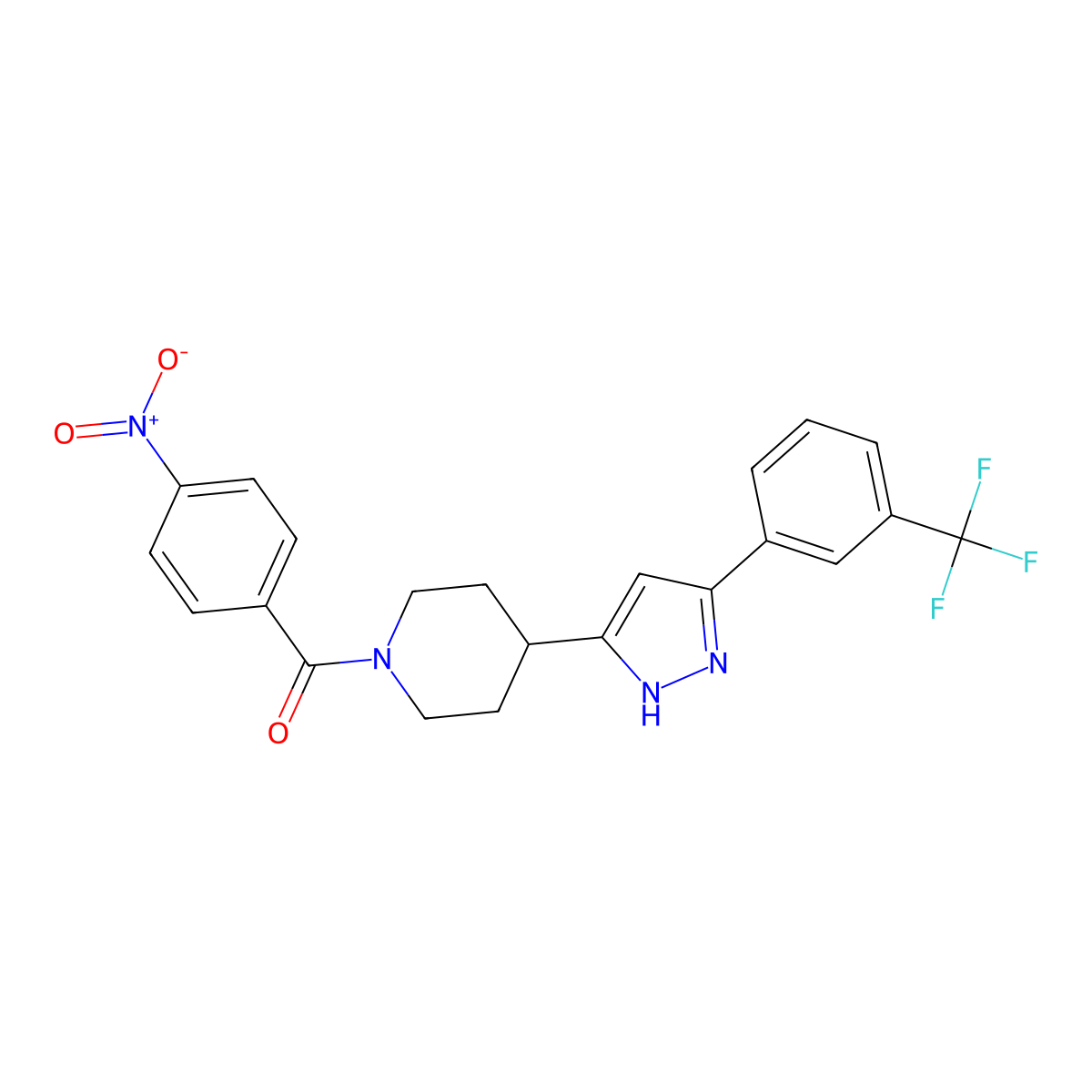 (4-nitrophenyl)-[4-[3-[3-(trifluoromethyl)phenyl]-1H-pyrazol-5-yl]piperidin-1-yl]methanone molecular structure, CAS 1025724-70-2
