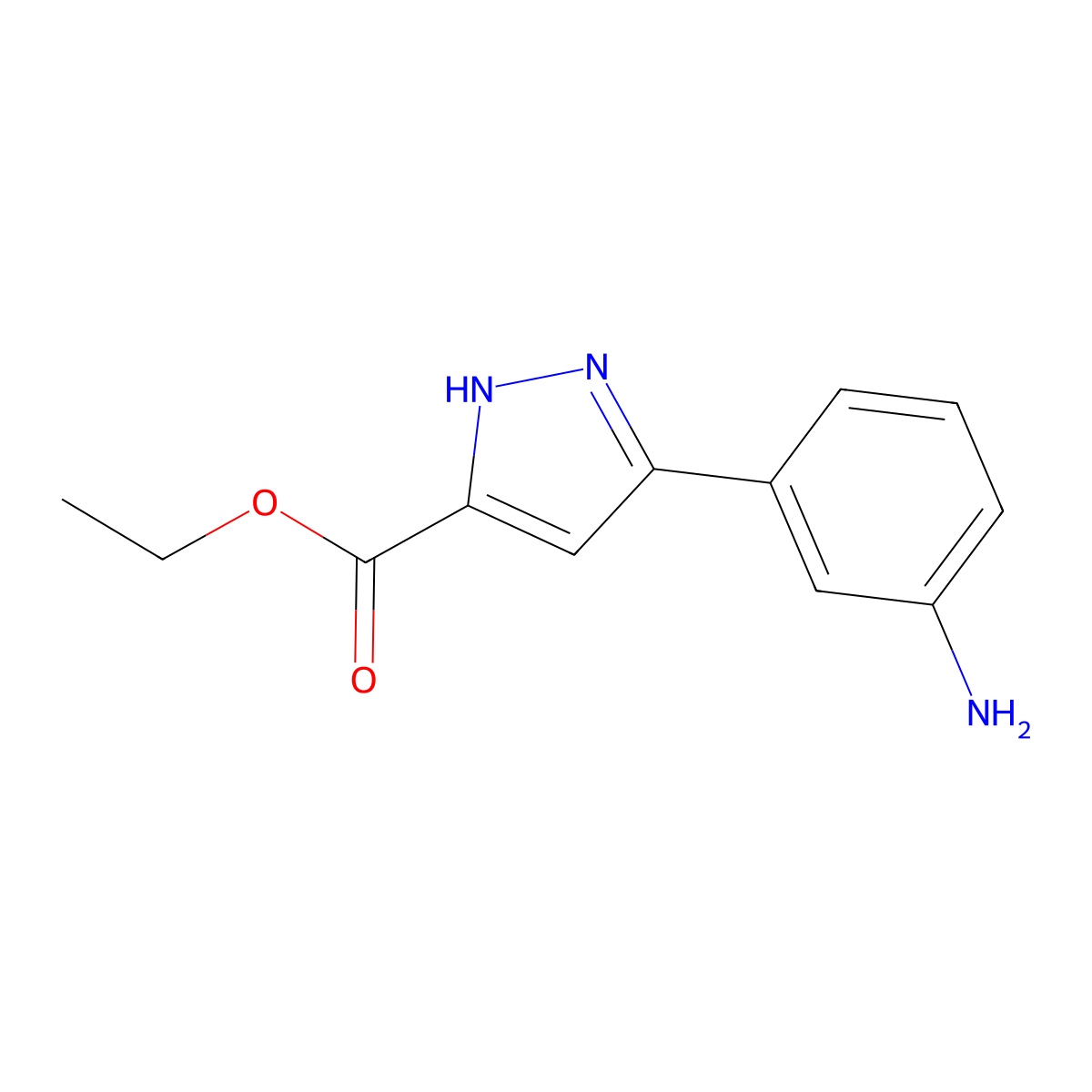 ethyl 5-(3-aminophenyl)-1H-pyrazole-3-carboxylate molecular structure, CAS 1025724-78-0