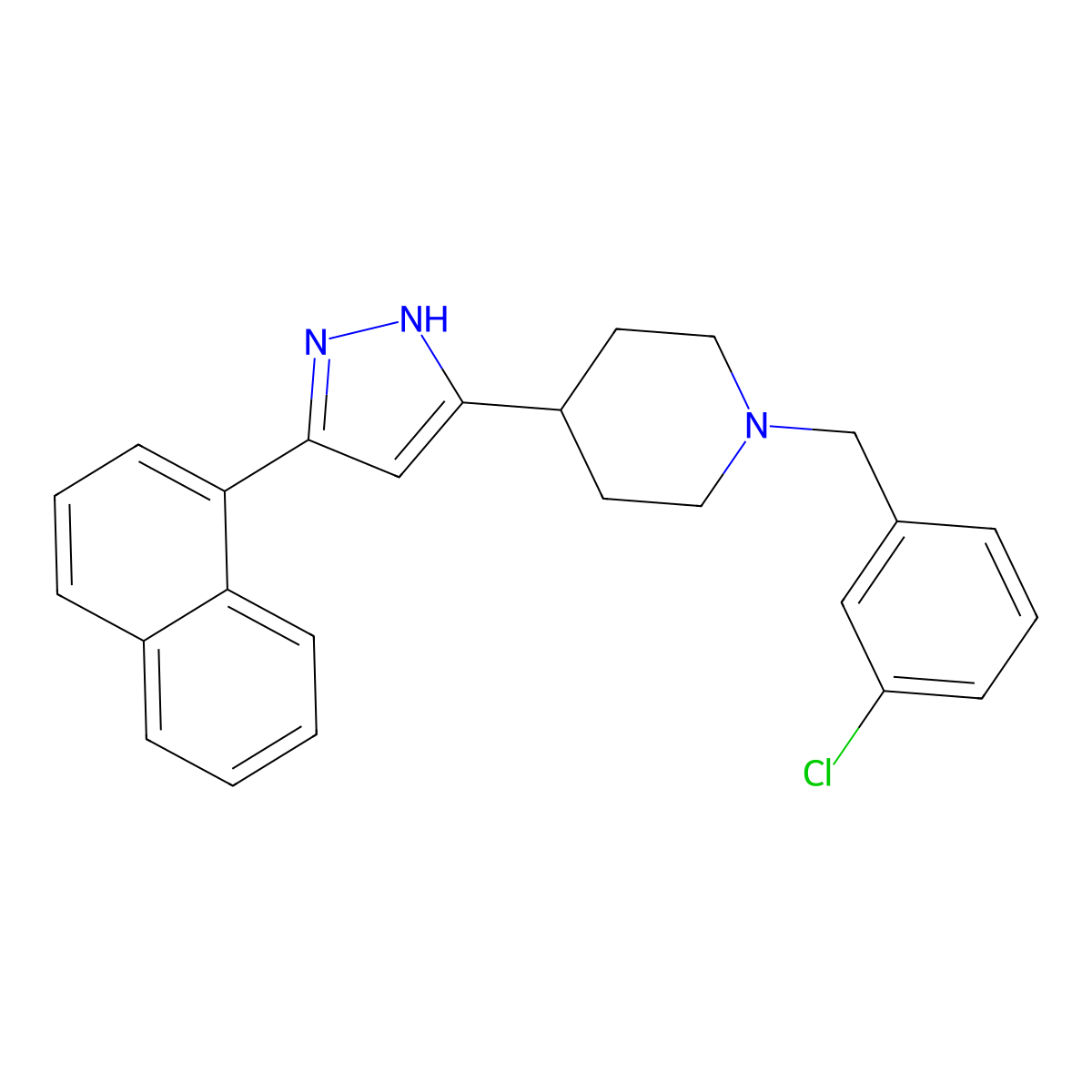 1-[(3-chlorophenyl)methyl]-4-(3-naphthalen-1-yl-1H-pyrazol-5-yl)piperidine molecular structure, CAS 1025724-80-4