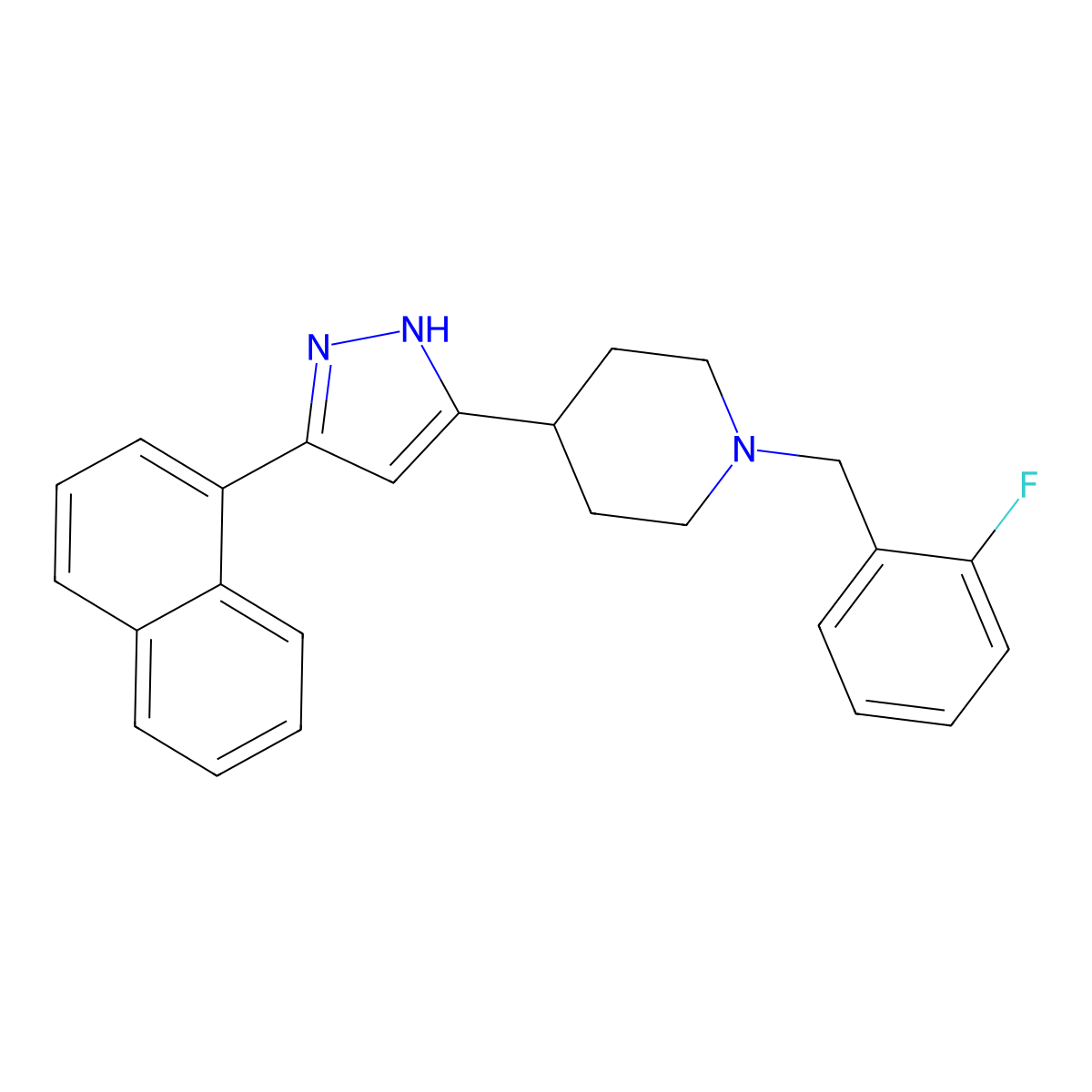1-[(2-fluorophenyl)methyl]-4-(3-naphthalen-1-yl-1H-pyrazol-5-yl)piperidine molecular structure, CAS 1025724-82-6