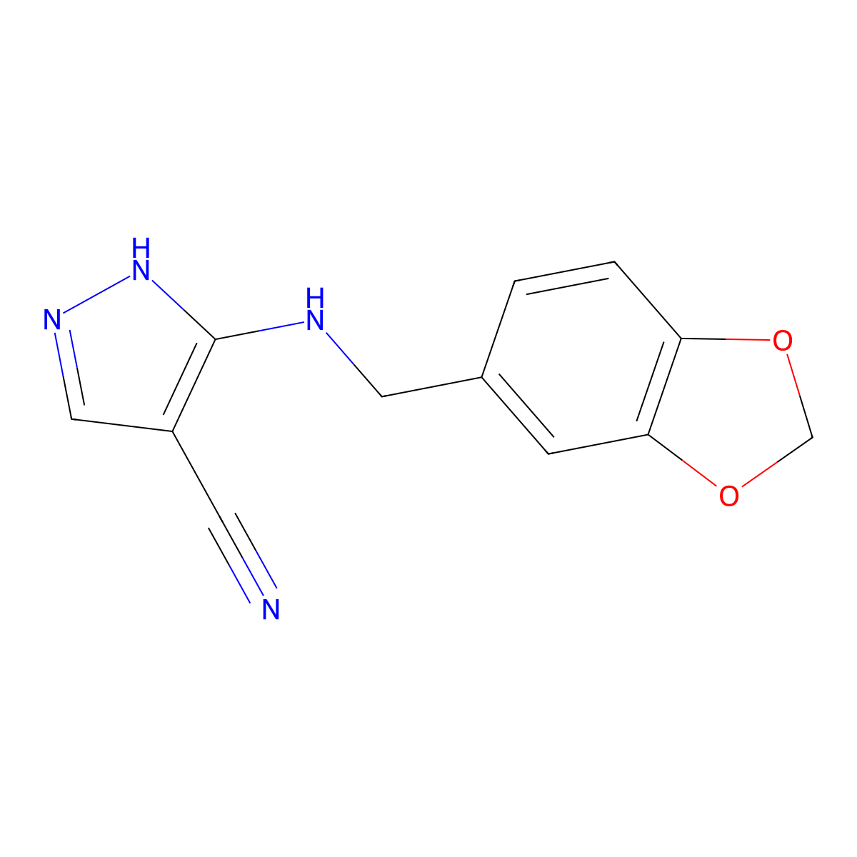 5-(1,3-benzodioxol-5-ylmethylamino)-1H-pyrazole-4-carbonitrile molecular structure, CAS 1025724-89-3