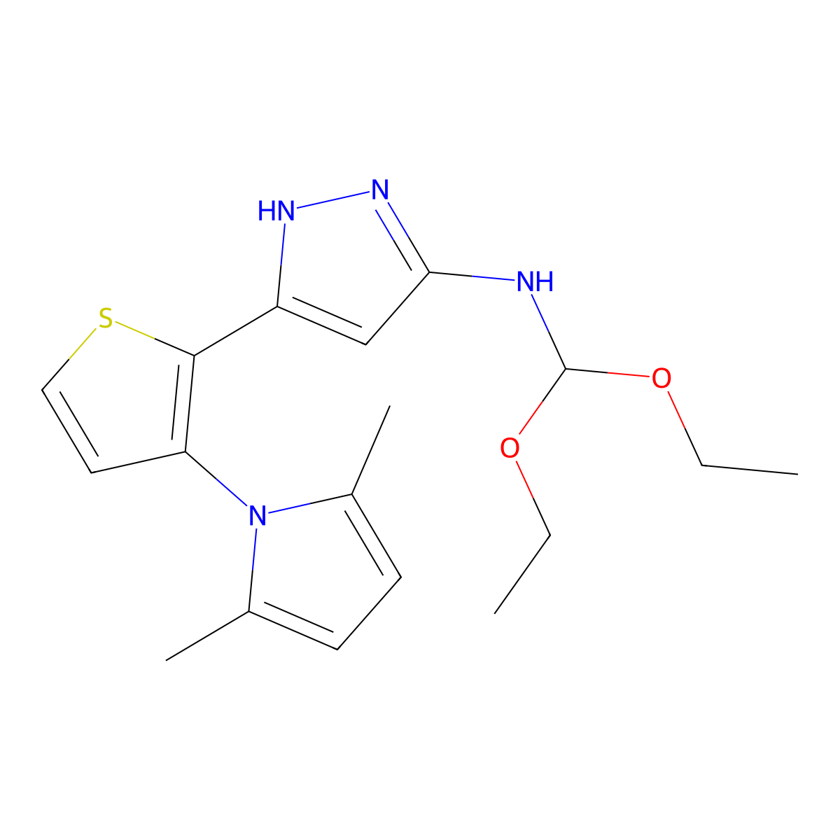 N-(diethoxymethyl)-3-[3-(2,5-dimethyl-1H-pyrrol-1-yl)-2-thienyl]-1H-pyrazol-5-amine molecular structure, CAS 1025724-92-8