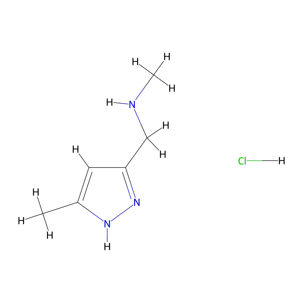 N-Methyl-1-(5-methyl-1H-pyrazol-3-yl)methanamine hydrochloride molecular structure, CAS 1025735-75-4