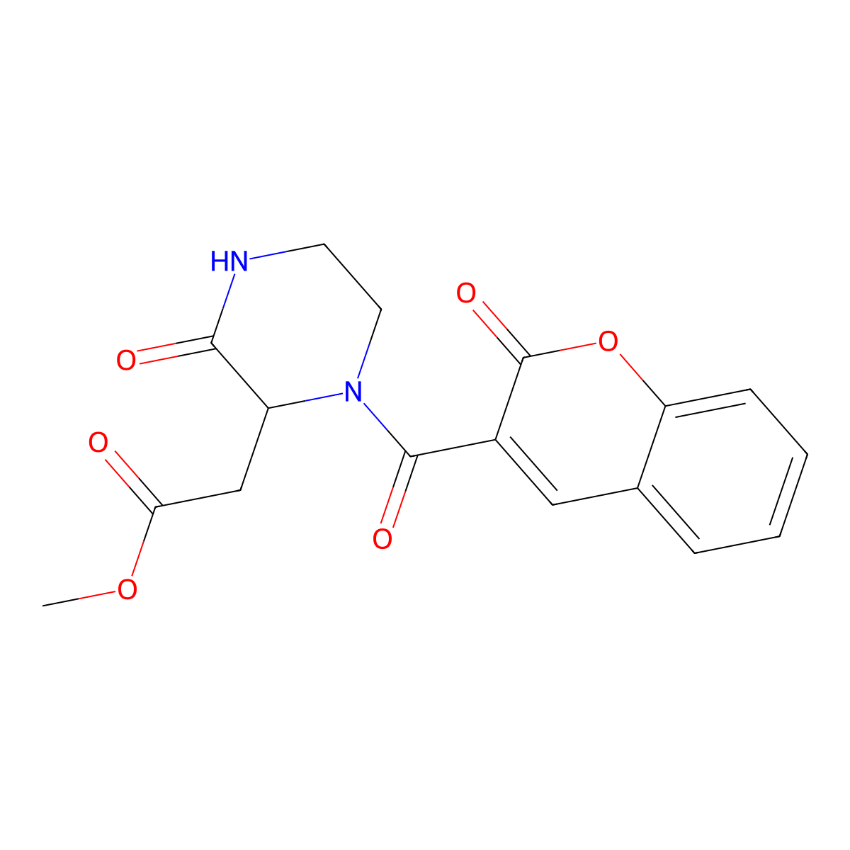 methyl 2-(3-oxo-1-(2-oxo-2H-chromene-3-carbonyl)piperazin-2-yl)acetate molecular structure, CAS 1025736-80-4