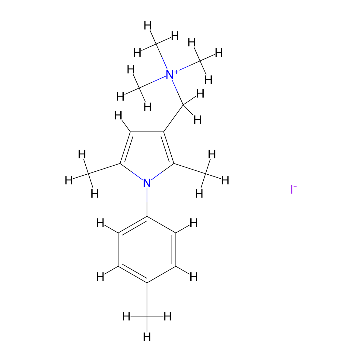 {[2,5-dimethyl-1-(4-methylphenyl)-1H-pyrrol-3-yl]methyl}trimethylazanium iodide molecular structure, CAS 1025737-67-0
