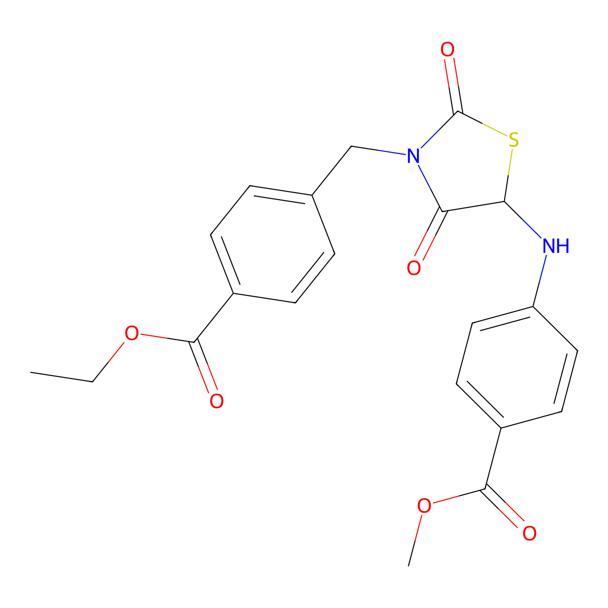Methyl 4-({3-[4-(ethoxycarbonyl)benzyl]-2,4-dioxo-1,3-thiazolidin-5-yl}amino)benzoate molecular structure, CAS 1025738-99-1