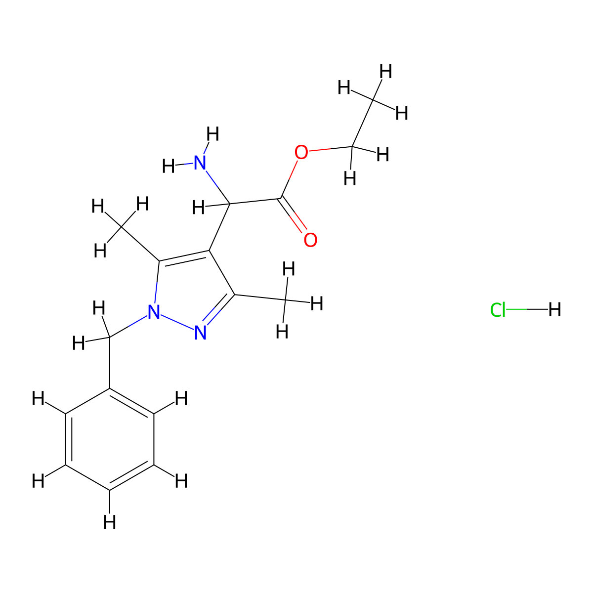 ethyl 2-amino-2-(1-benzyl-3,5-dimethyl-1H-pyrazol-4-yl)acetate hydrochloride molecular structure, CAS 1025747-64-1