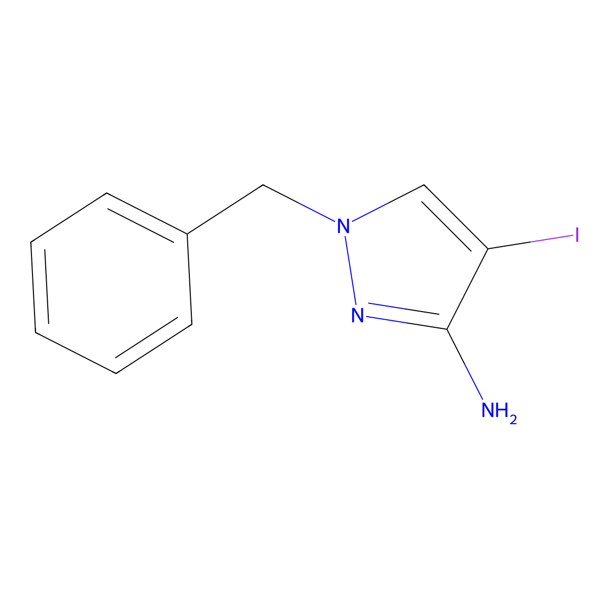 1-benzyl-4-iodo-1H-pyrazol-3-amine molecular structure, CAS 1025751-87-4