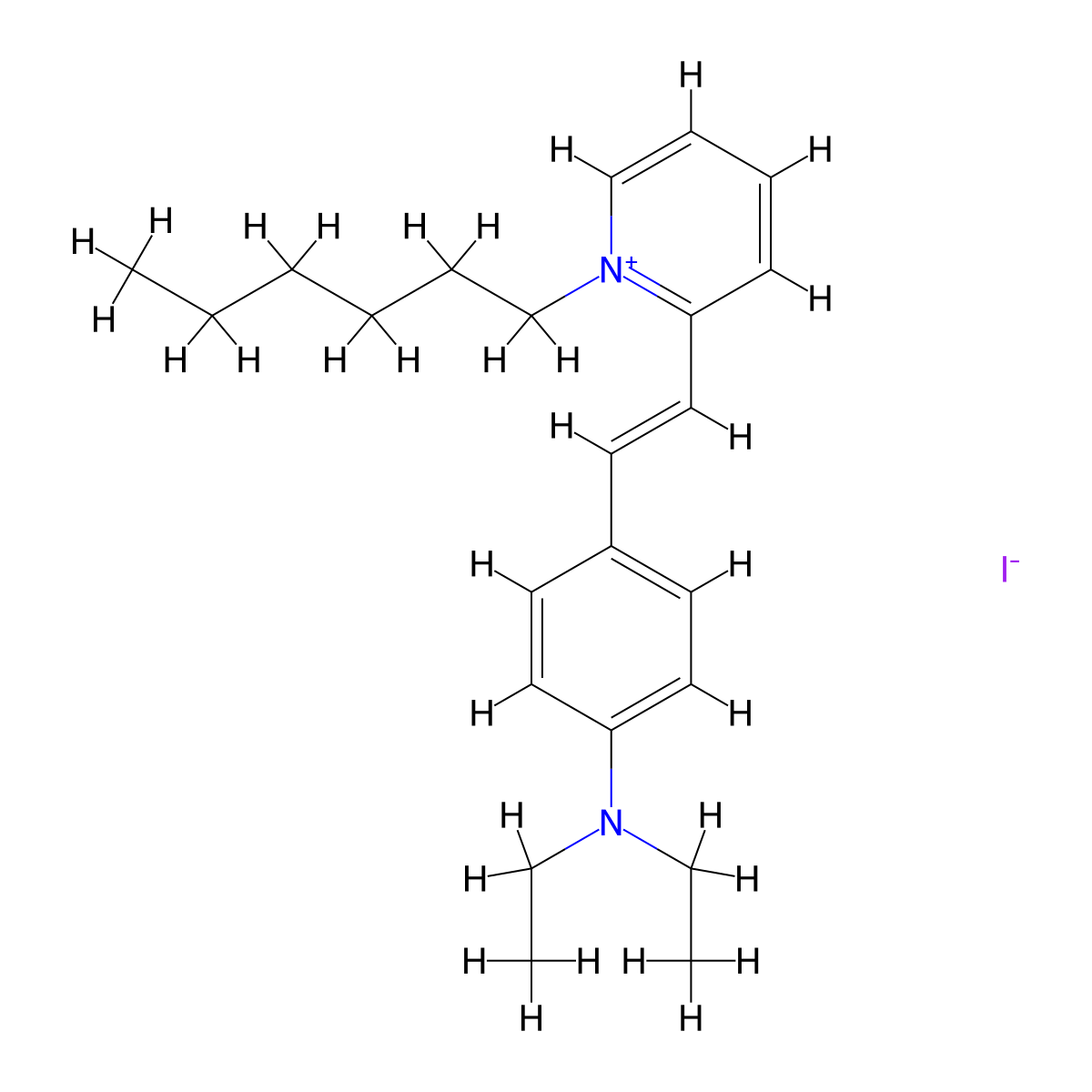 2-[(E)-2-[4-(diethylamino)phenyl]ethenyl]-1-hexylpyridin-1-ium iodide molecular structure, CAS 1025756-85-7