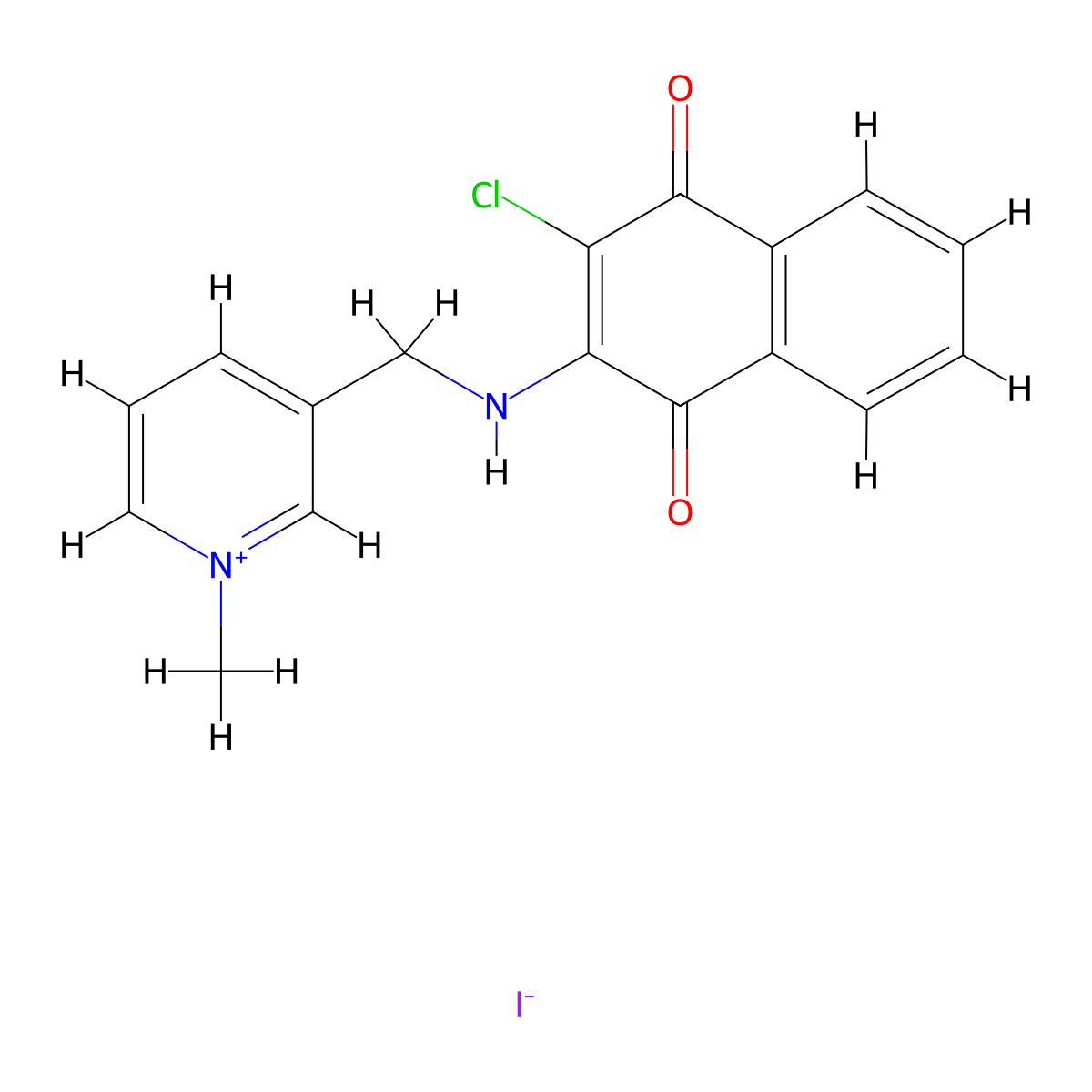 3-{[(3-Chloro-1,4-dioxo-1,4-dihydro-2-naphthalenyl)amino]methyl}-1-methylpyridinium iodide molecular structure, CAS 1025756-87-9
