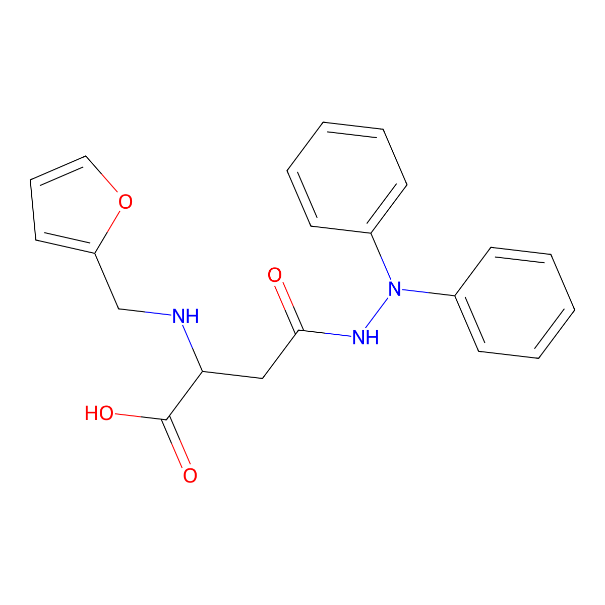 4-(2,2-Diphenylhydrazinyl)-2-(furan-2-ylmethylamino)-4-oxobutanoic acid molecular structure, CAS 1025759-41-4
