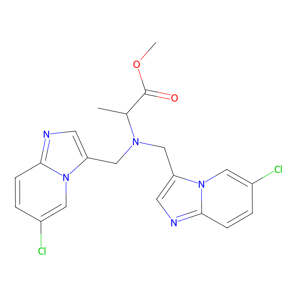 Methyl 2-[bis({6-chloroimidazo[1,2-a]pyridin-3-yl}methyl)amino]propanoate molecular structure, CAS 1025762-32-6