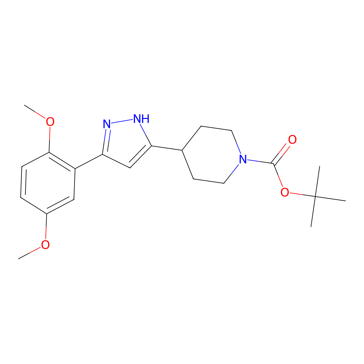 tert-butyl 4-[5-(2,5-dimethoxyphenyl)-1H-pyrazol-3-yl]tetrahydro-1(2H)-pyridinecarboxylate molecular structure, CAS 1025768-96-0