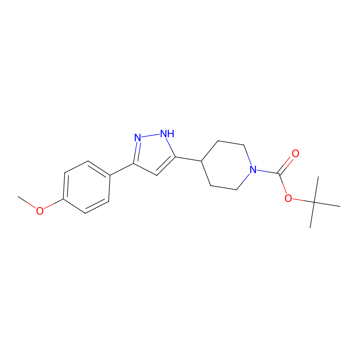 tert-butyl 4-[5-(4-methoxyphenyl)-1H-pyrazol-3-yl]tetrahydro-1(2H)-pyridinecarboxylate molecular structure, CAS 1025768-98-2
