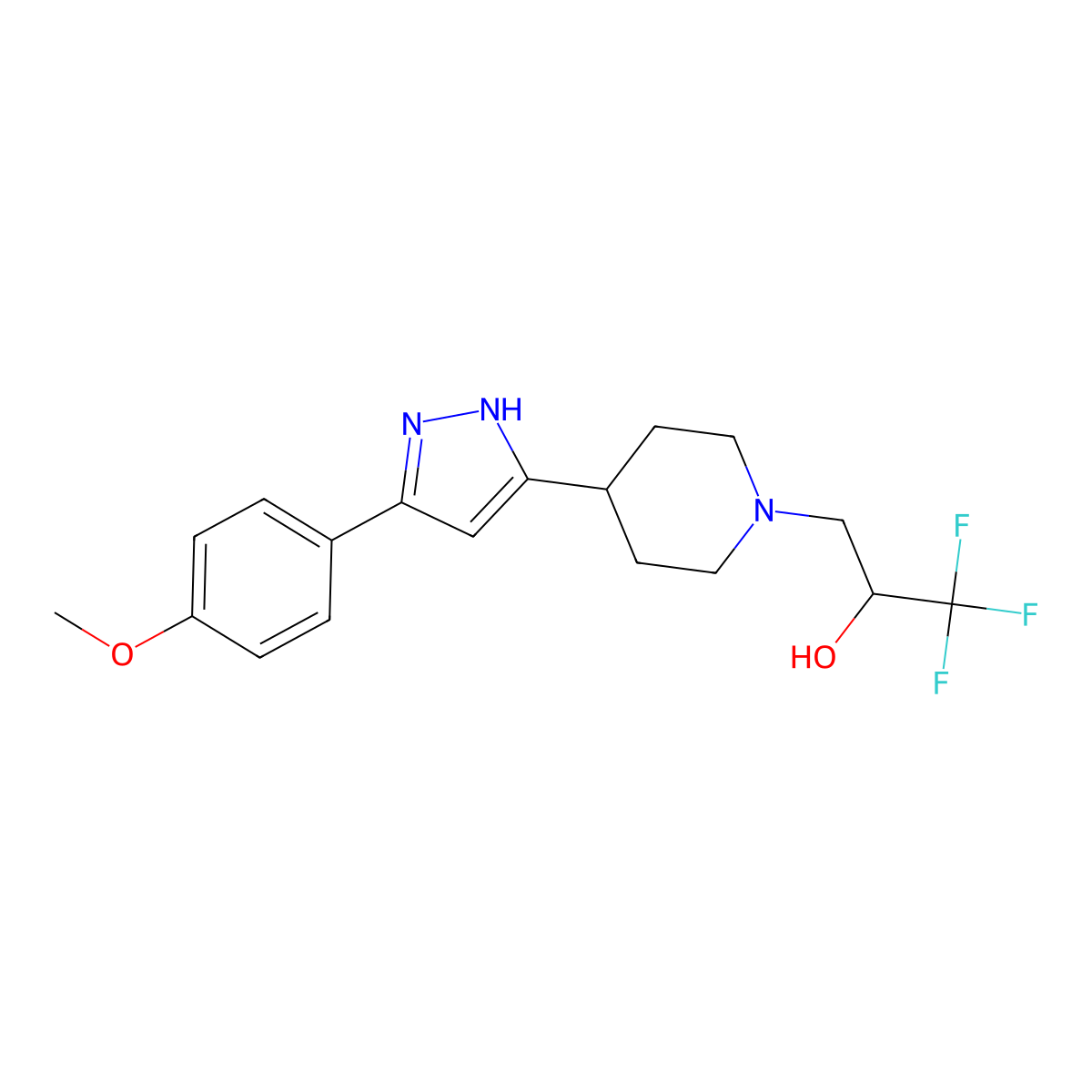 1,1,1-trifluoro-3-{4-[5-(4-methoxyphenyl)-1H-pyrazol-3-yl]piperidino}-2-propanol molecular structure, CAS 1025769-00-9