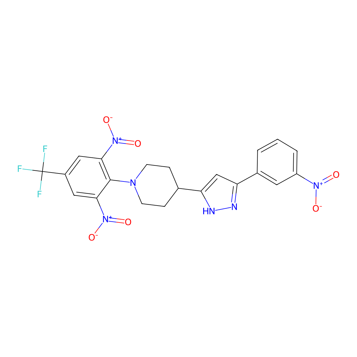1-[2,6-dinitro-4-(trifluoromethyl)phenyl]-4-[5-(3-nitrophenyl)-1H-pyrazol-3-yl]piperidine molecular structure, CAS 1025769-22-5