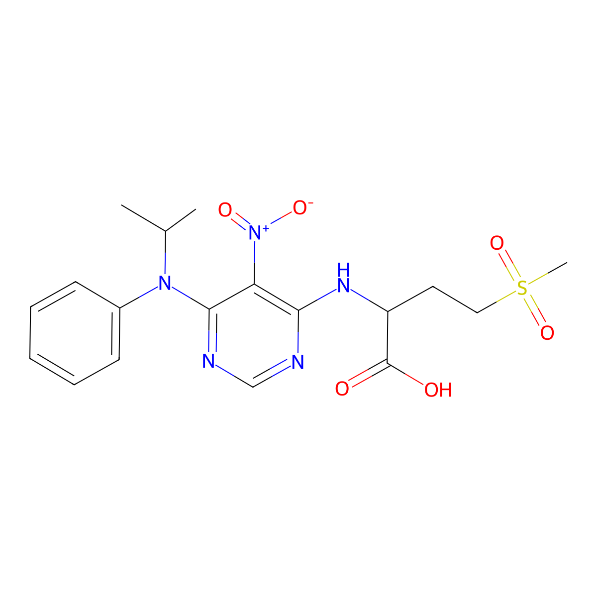 2-{[6-(Isopropylanilino)-5-nitro-4-pyrimidinyl]amino}-4-(methylsulfonyl)butanoic acid molecular structure, CAS 1025769-91-8