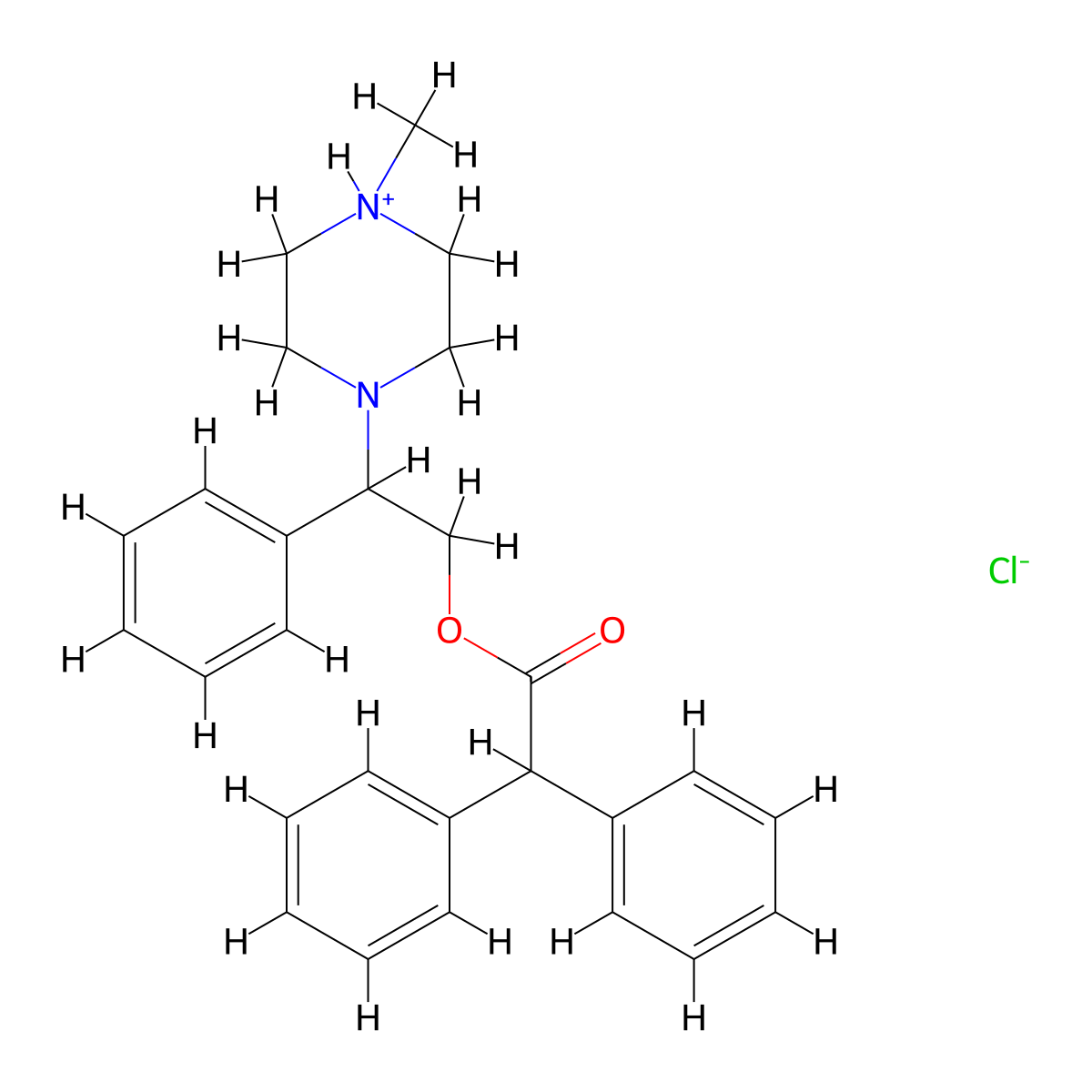 2-(4-Methylpiperazin-1-yl)-2-phenylethyl diphenylacetate--hydrogen chloride (1/1) molecular structure, CAS 102585-50-2