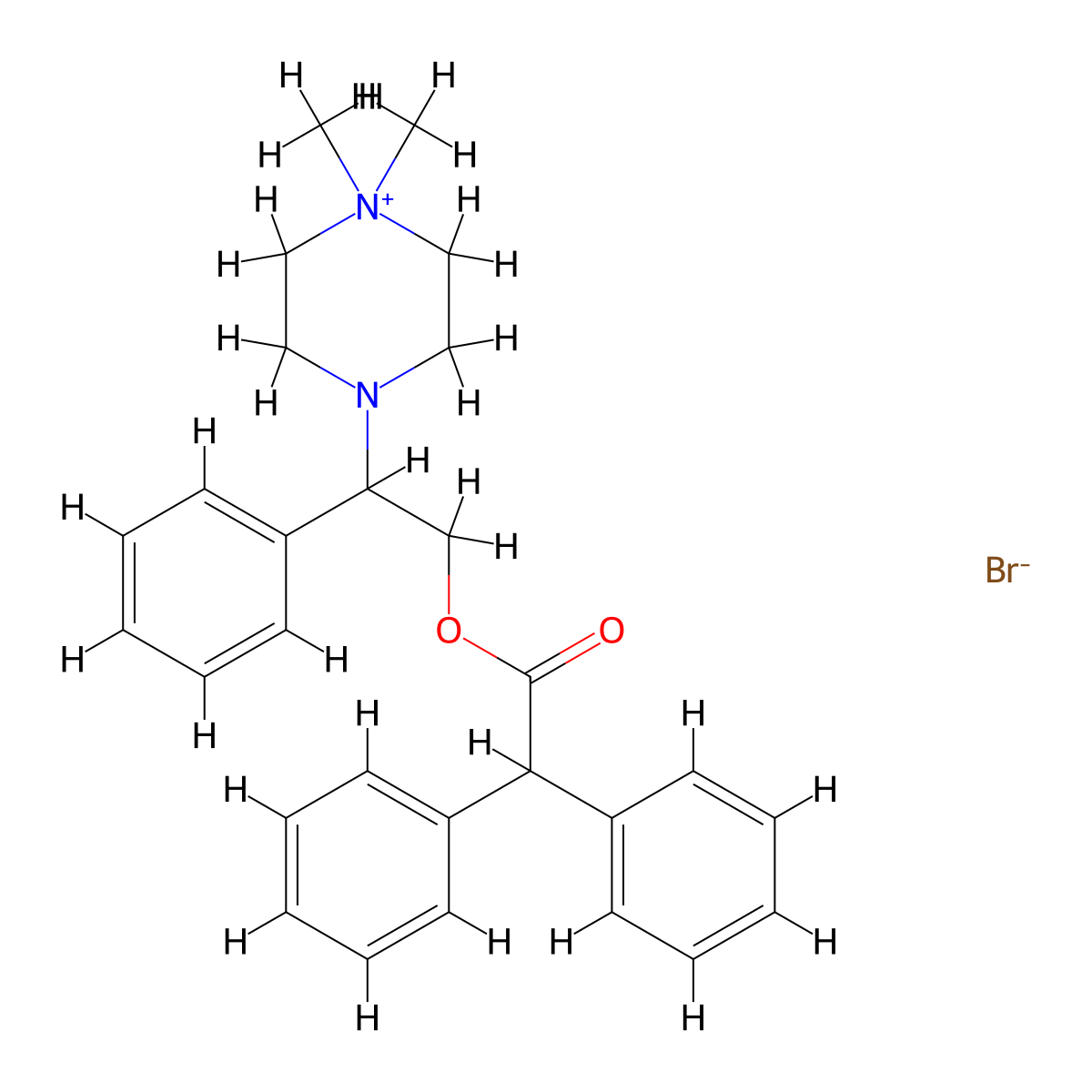 Acetic acid, diphenyl-, beta-(4-methyl-1-piperazinyl)phenethyl ester, methobromide molecular structure, CAS 102585-51-3