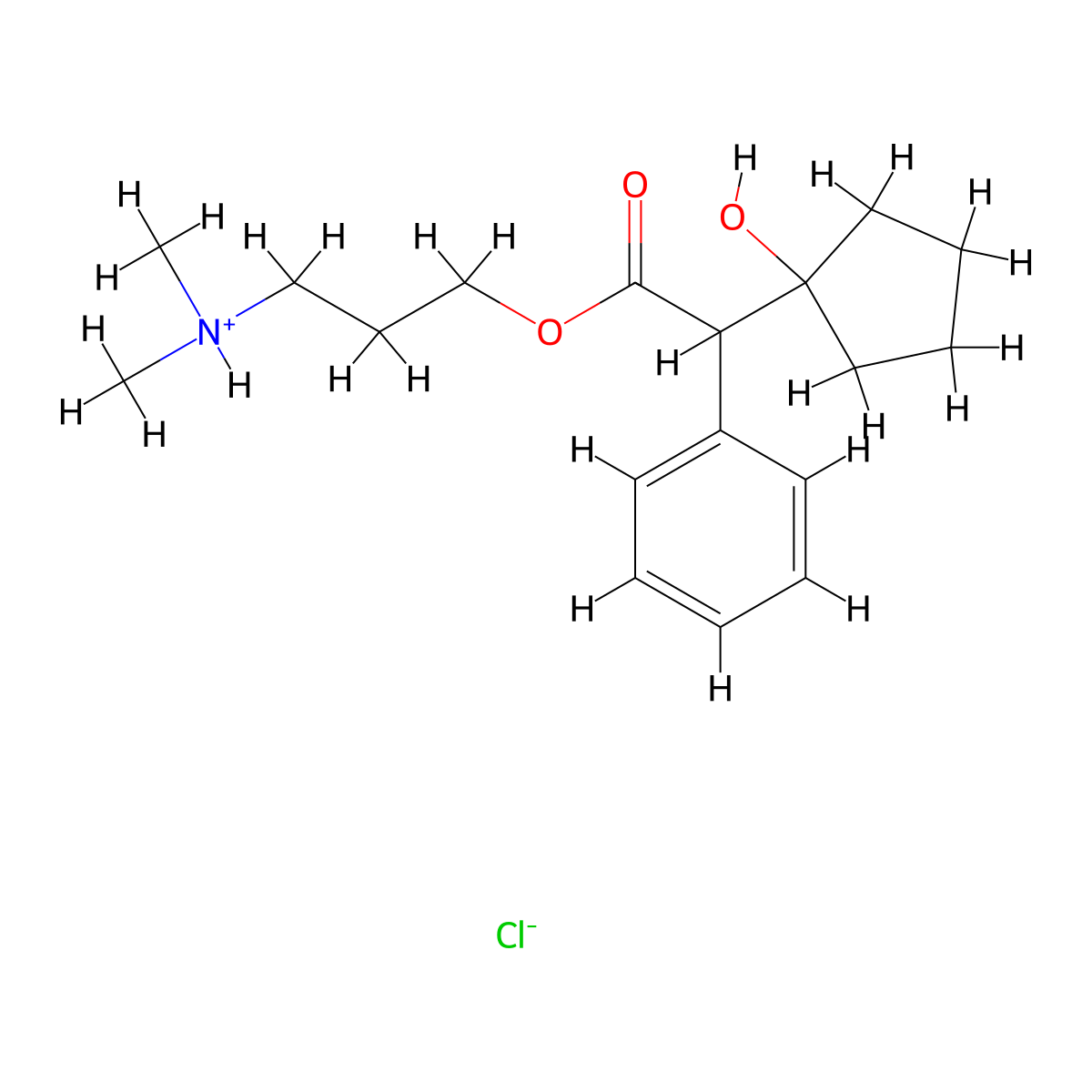 3-(Dimethylamino)propyl (1-hydroxycyclopentyl)(phenyl)acetate--hydrogen chloride (1/1) molecular structure, CAS 102585-55-7