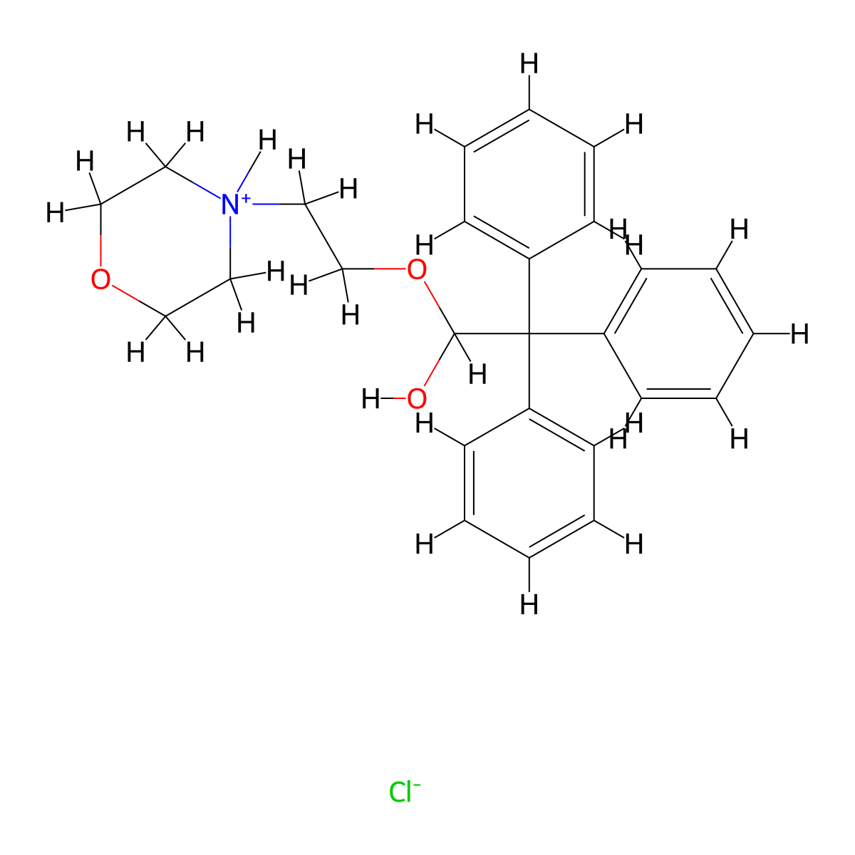 Acetic acid, 2,2,2-triphenyl-, (2-morpholinoethyl) ester, hydrochloride, ethanoate molecular structure, CAS 102585-64-8