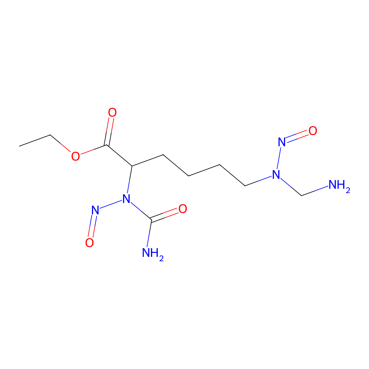 Lysine, N(sup 2)-carbamoyl-N(sup 2),N(sup 6)-dinitroso-N(sup 6)-aminomethyl-, ethyl ester molecular structure, CAS 102586-06-1